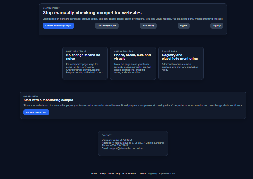 ChangeHarbor public website preview